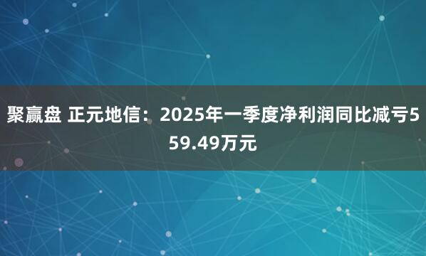 聚赢盘 正元地信：2025年一季度净利润同比减亏559.49万元